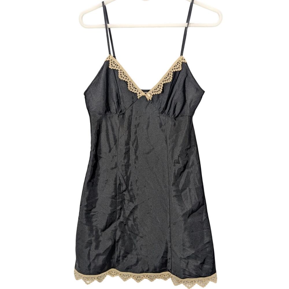 Gilligan & O'Malley Sleepwear Womens Small Black lace Lingerie Sip Dress Grunge